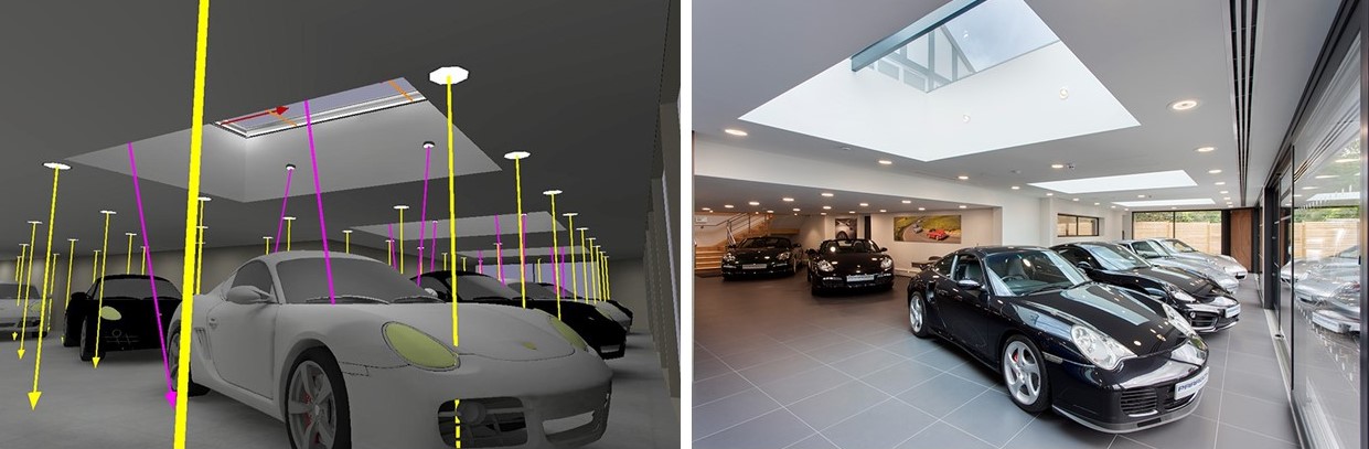 Left: Relux 3D View Prior To Installation     Right: Actual Installation